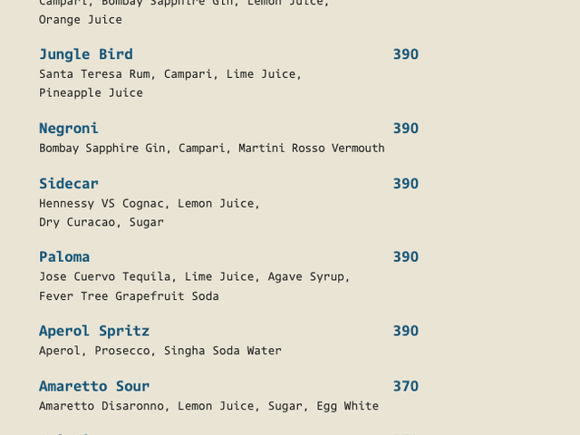Classic cocktail of APT 101 menu page 1