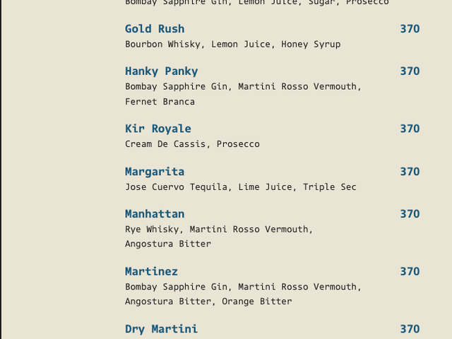 Classic cocktail of APT 101 menu 2