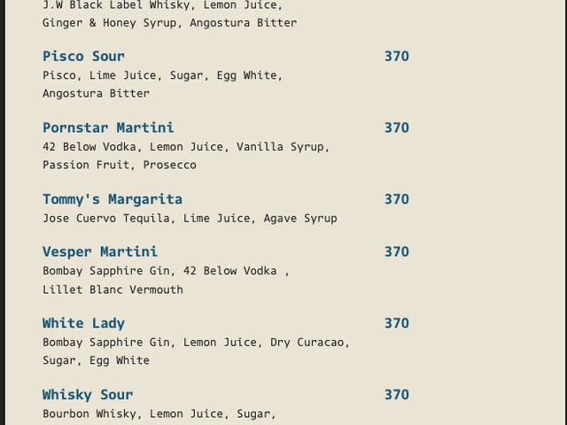 Classic cocktail of APT 101 menu 3