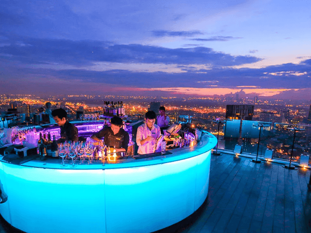 illuminated circular bar of Octave Rooftop Bangkok