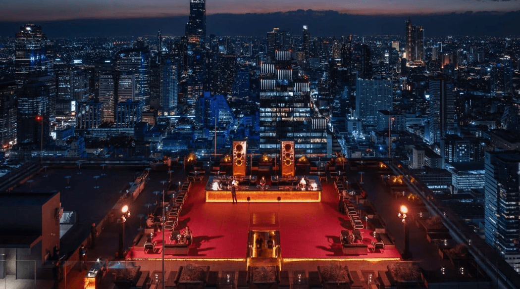 AETHER Bangkok Rooftop Bar city night view.